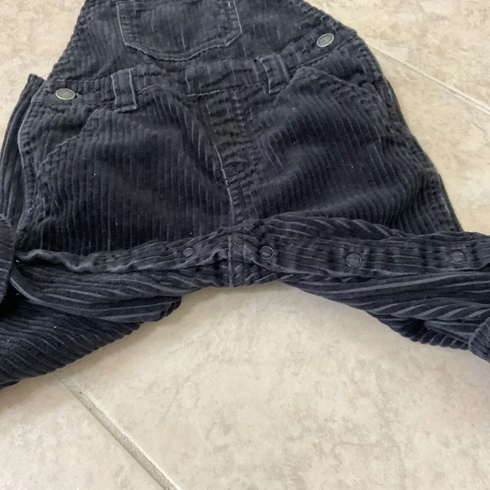 GYMBOREE Sz 3-6 mo Black Corduroy Overalls fire truck hem snap closure